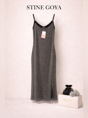 STINE GOYA Womens Black Oakley Crystal Midi Dress size M/L NEW